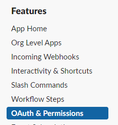 Slack app management menu screenshot